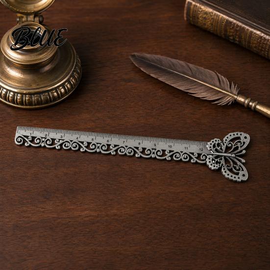 Classical Charm Bookmark Butterfly Ginkgo Ruler 2 in 1 Metal Measuring Page Marker