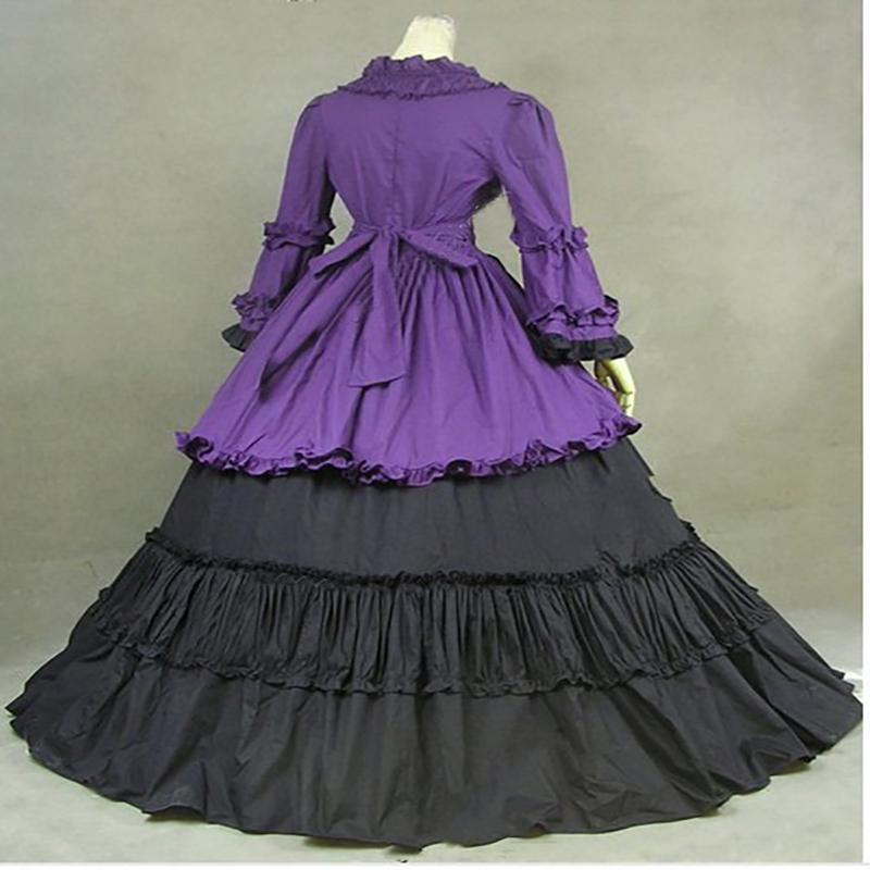 Gothic Reenactment Party Cosutme Dress Vintage Victorian Puff Sleeve Gown Ball