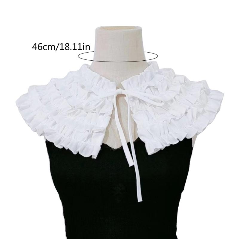 Women Renaissance Detachable False Collar Shawl Scarf French Style Elegant Tiered Ruffle Capelet Ribbon Tie Up Boleros