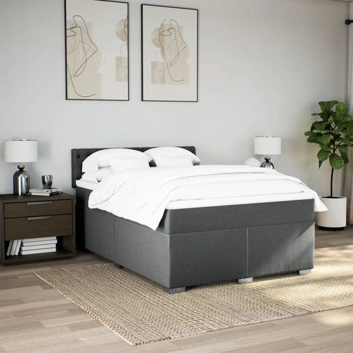 Maison Exclusive - Sommier à lattes de lit avec matelas Gris foncé 140x200cm Tissu