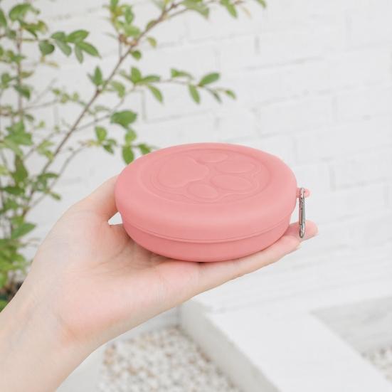 Dog Treat Pouch, Dog Bowl with Metal Carabiner, Puppy Treat Holder, Pet Food Container with Lid for Travel Walking Training Trips