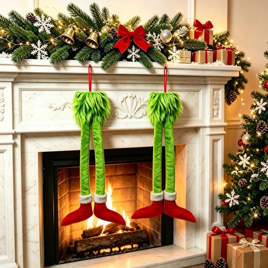 Originelle Weihnachtsbaum-Anhänger Lustige Elfenbeine Auto-Hängeornament, Dekoration mit weichen saisonalen Innenraum-Verzierungen Plüsch, Rot Grün Feiertag