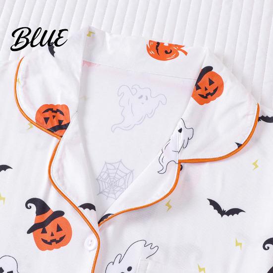 Women Button-up Pajama Set Women's Halloween Pajamas Sets 2 Piece Ghost Pumpkin Print Shirts Loose
