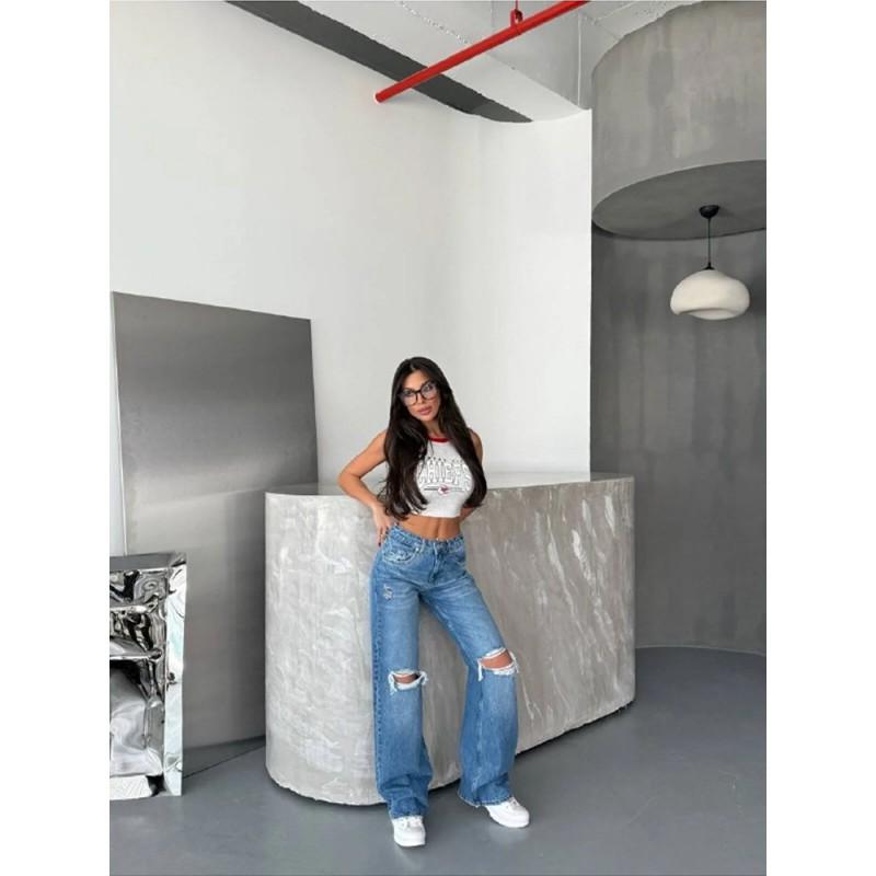 Womens High-Waisted Distressed Washed Straight Leg Jeans Loose Fit Casual Trousers 2025