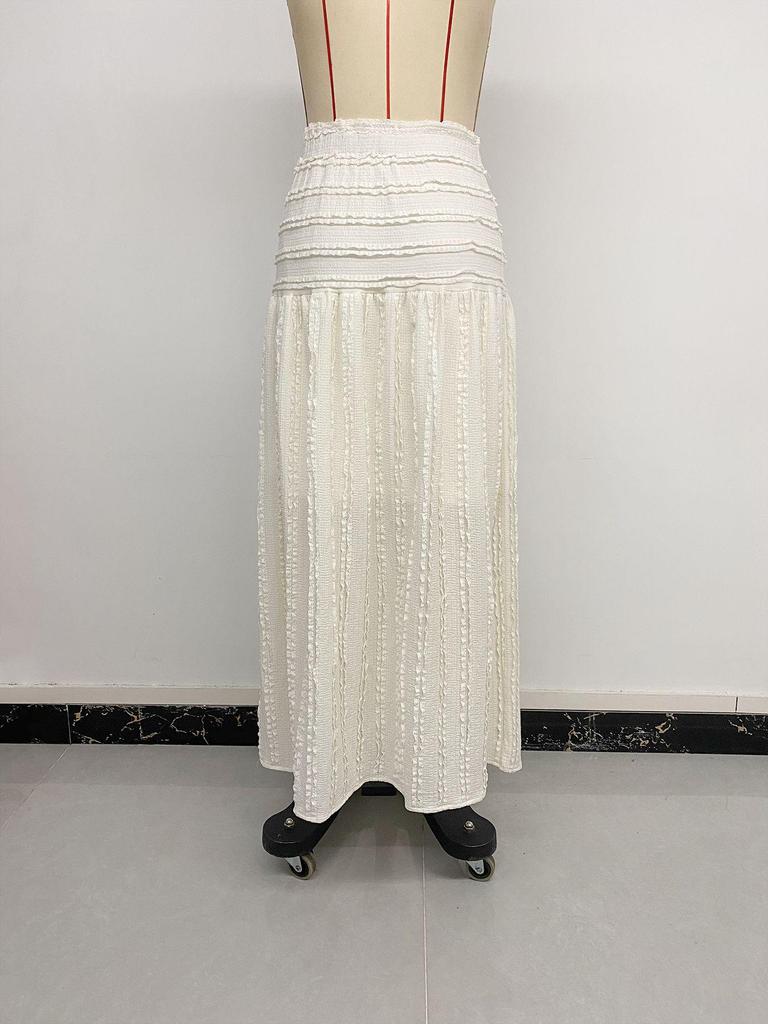 Europäischer & Amerikanischer 2026 Lässiger Urlaubs-Midi-Rock mit Elastischem Bund - Einfarbig, Weiter Saum, Strukturdesign