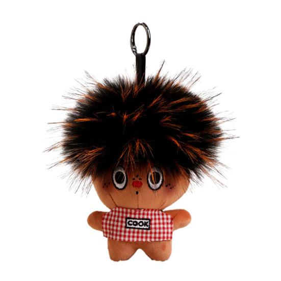 Funny Plush Keychain Cute Bag Charms with Pom Pom Hair Soft Stuffed Keyrings for Handbag Backpack Purse Accessory