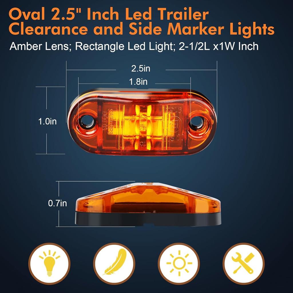 20 PCS 2.5 Inch LED Trailer Lights Kit With Screws, Front Rear Side Marker Clearance Indicators Light Lamp, Amber + Red Dc12-24V Waterproof Universal
