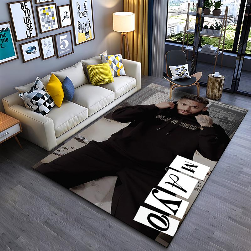 Sports Area Rug, Neymar Jr Black Blessed Hoodie Lifestyle Urban Portrait City Background Print, Fan Decor, Non-Slip Mat