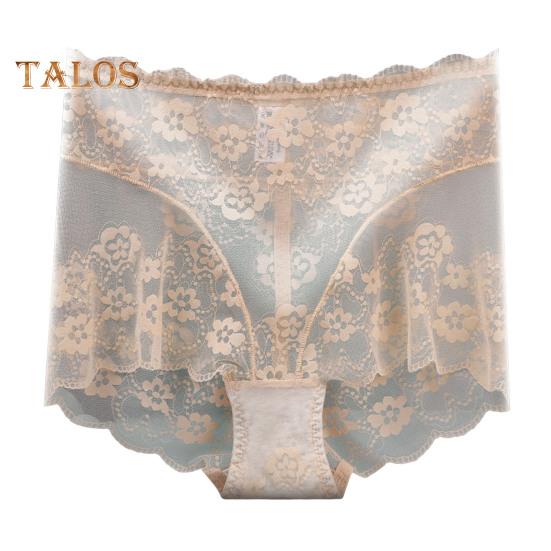 

Женские кружевные трусики, сексуальные сетчатые прозрачные трусы с высокой талией, мягкое эластичное хлопковое нижнее белье M бежевый
