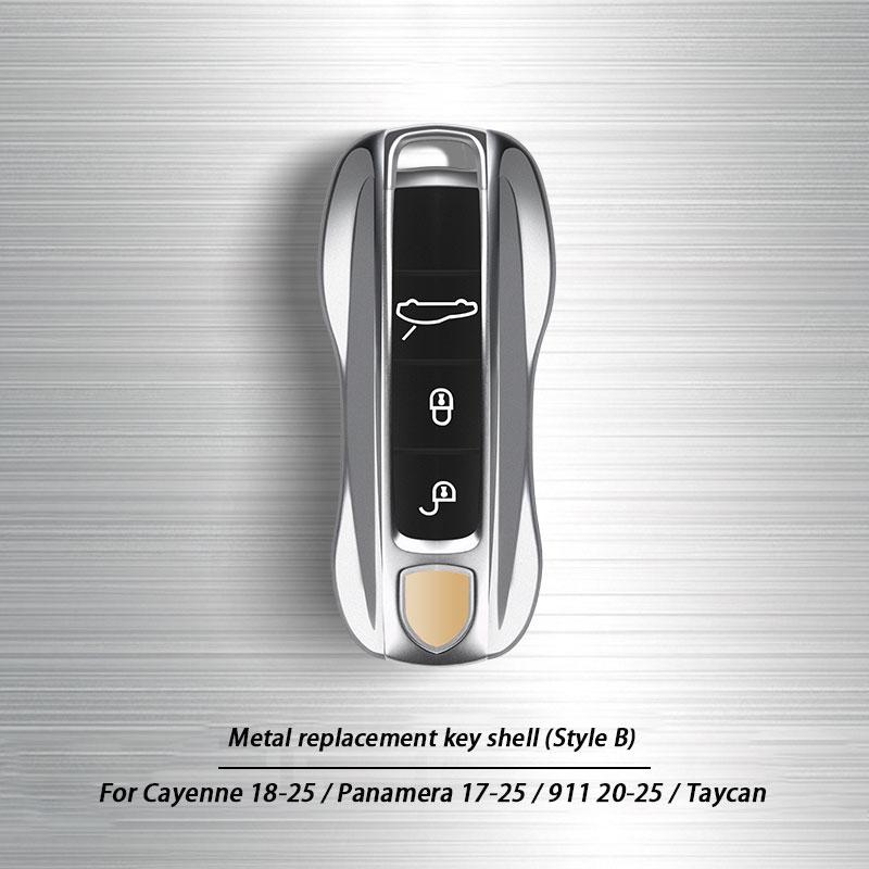Zinc Alloy Material Case For Porsche Cayenne Panamera Macan Cayman 718 911 Taycan Gloss Chrome Key Shell Car Key Case