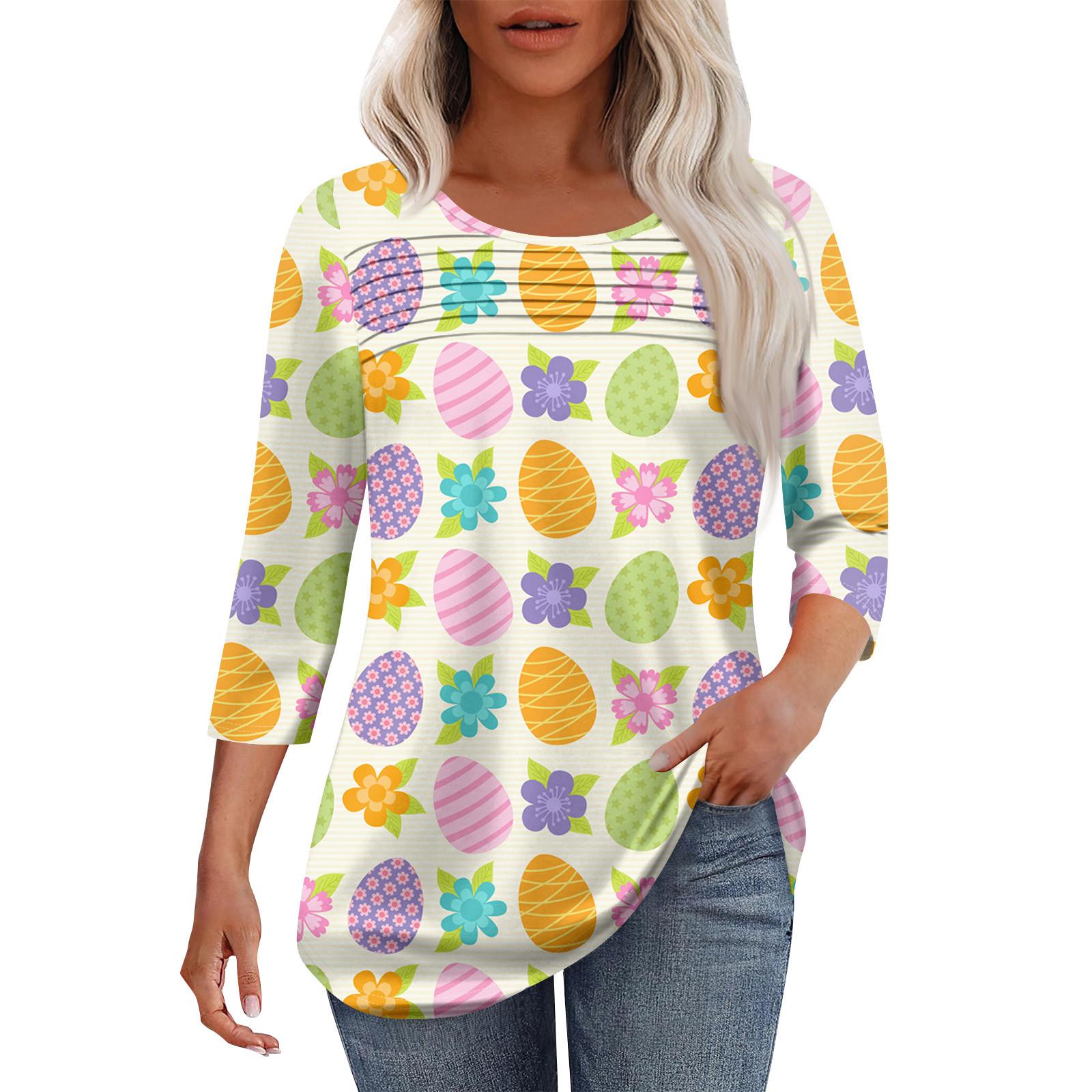 

Жіночий модний топ з круглим вирізом, плісованими передніми планками та принтом, рукавами 3/4 XL жовтий