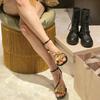 2025 Summer New Gold Flower Square Thin Heel Single Shoes With Sexy Open Toe Design Sense Women Sandals