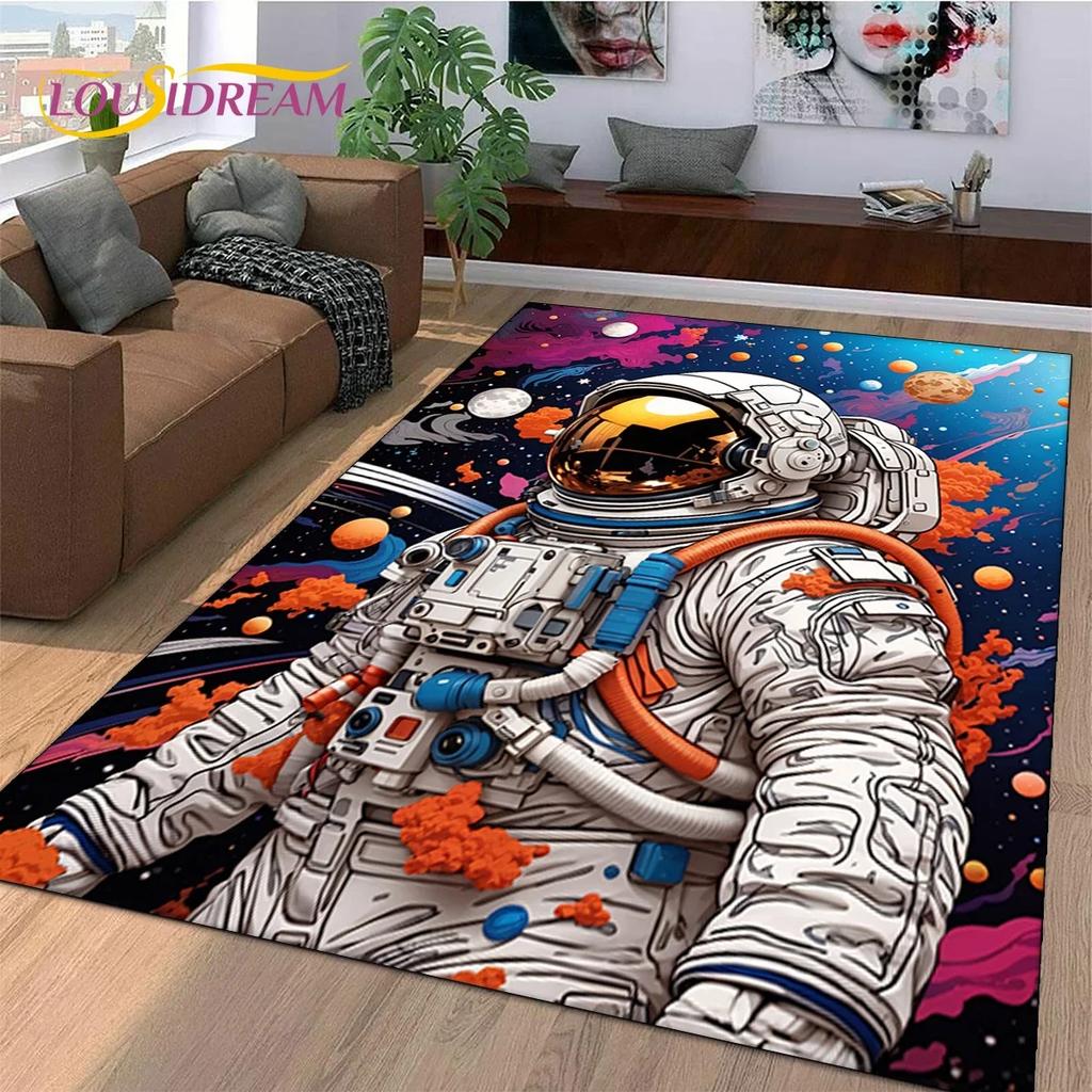Astronaut Space Adventure Rug Cartoon Universe Floor Mat for Bedroom Living Room Large Decorative Rug for Sofa Home