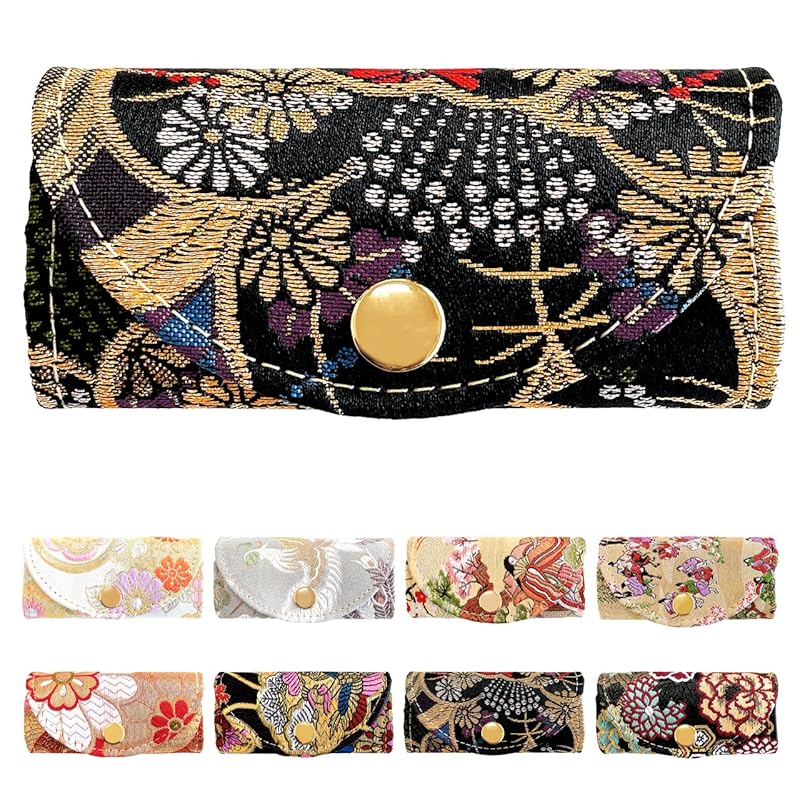 

[leo&aoi] Nishijin textile key case ladies men s 4 consecutive smart key tri-fold key case key key compact key ring 4 key case 4 key hooks Japanese