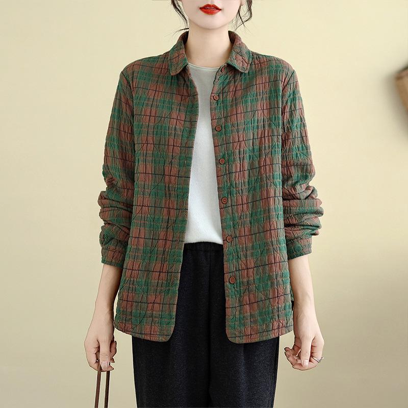 2025 Şık Kapitone Ekose Pamuklu Ceket Gömlek - Kışlık Günlük Yaka Tasarım