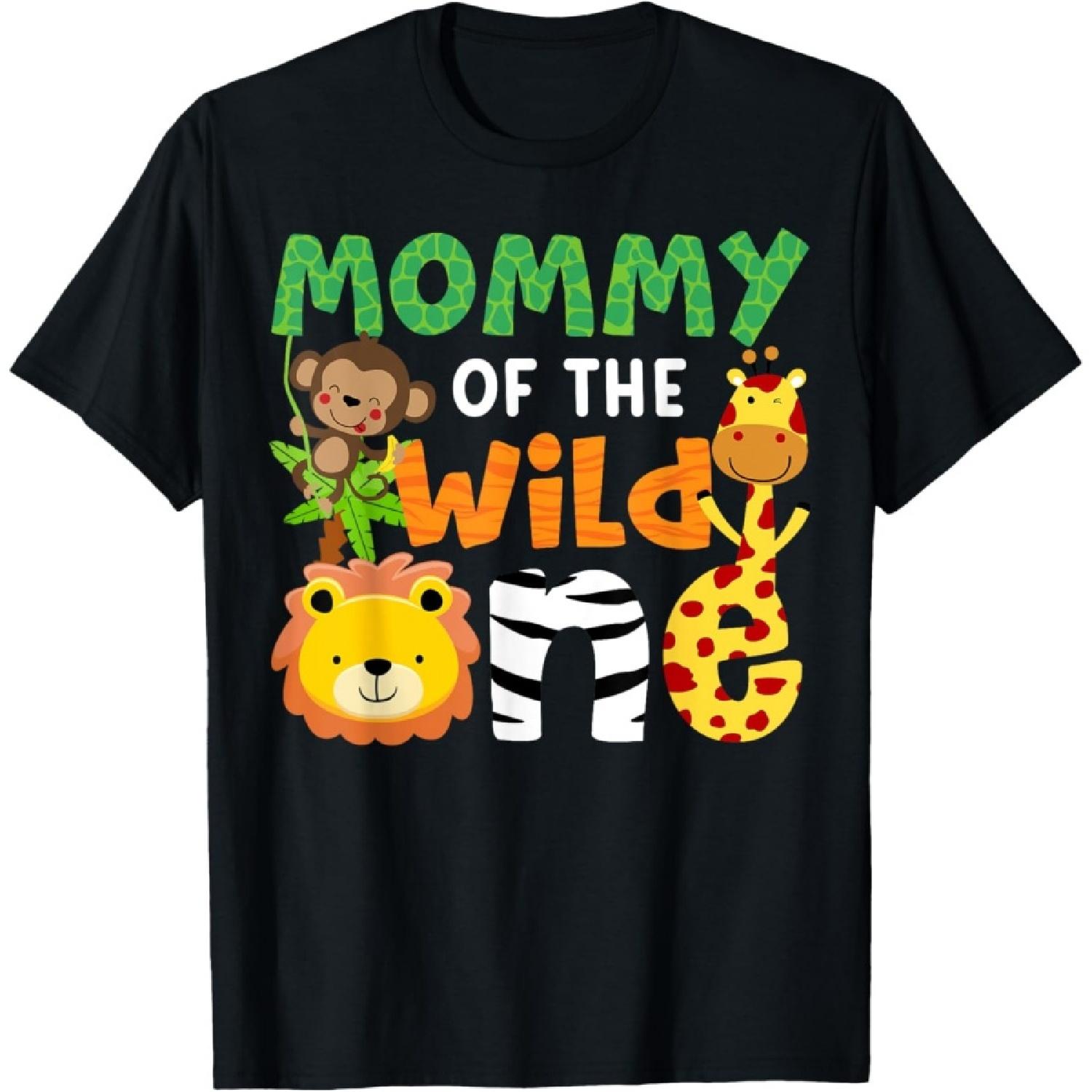 Mommy of the Wild One Zoo Theme Bday Safari Jungle Animals T-Shirt S чёрный