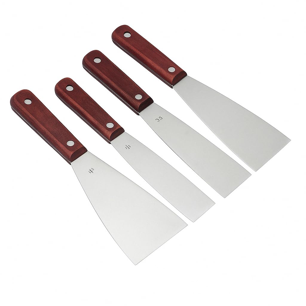 

Tochi Wish Caulking Spatula Set of 4 with Stainless Steel Blade and Wooden Handle for Putty Repairs and DIY Sealing
