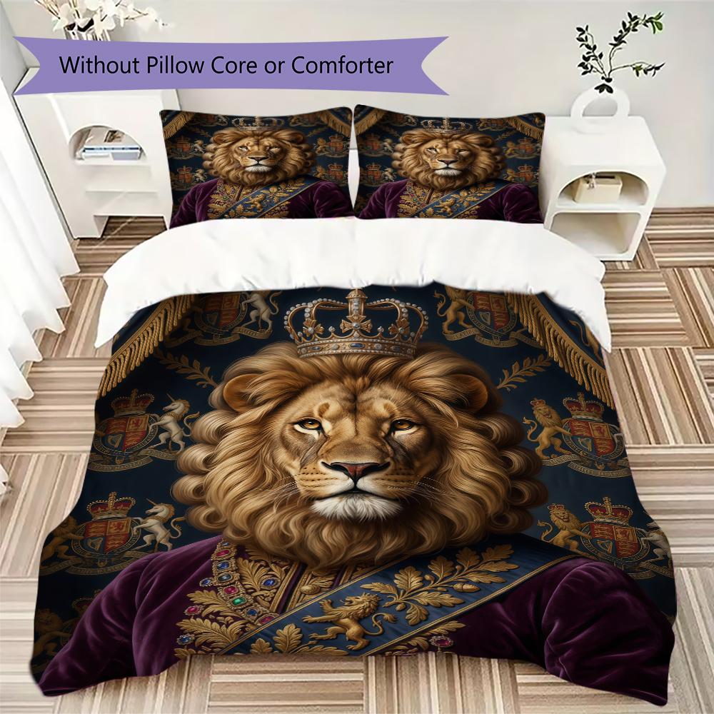 Four Cute Beasts Pattern Bedding Uilt Set Uilt Cover Pillowcase Home Decoration Birthday Gift (1 * Duvet Cover + 2 * Pillowcase Without Core)