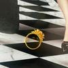 24K Ancient Gold Zircon Lotus Open Ring, New Chinese Light Luxury Exquisite Design Ring, Personalized Niche Jewelry