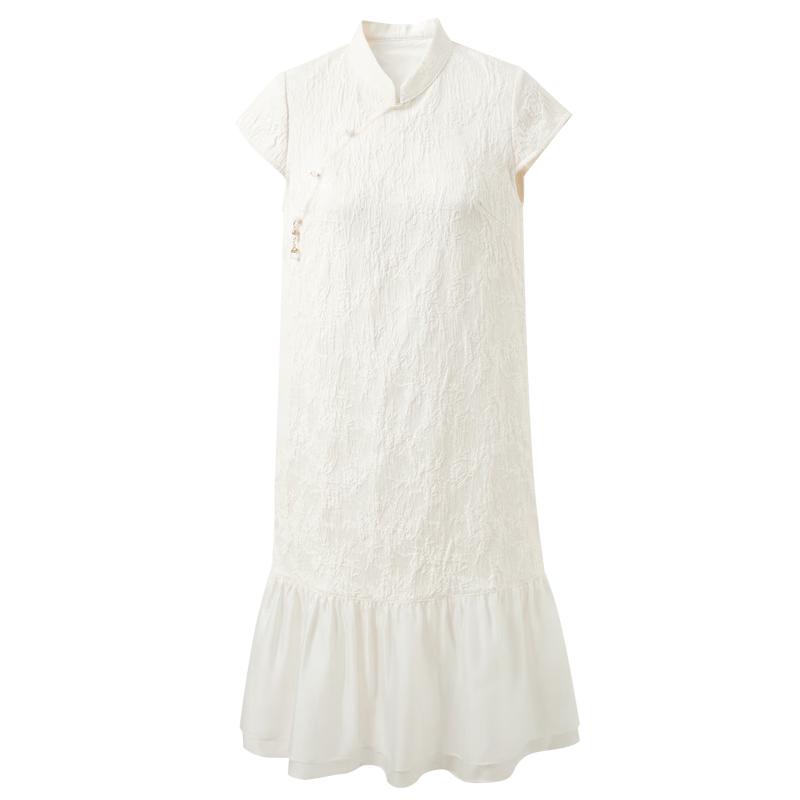 Sancai New Chinese Style Jacquard Patchwork Midi Dress M