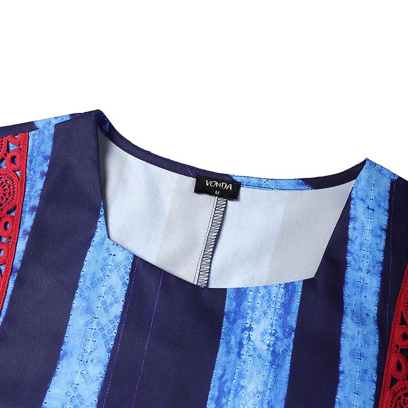 Plus Size Women 3/4 Sleeve Floral Striped Print Casual Loose Long Maxi Kaftan Dress