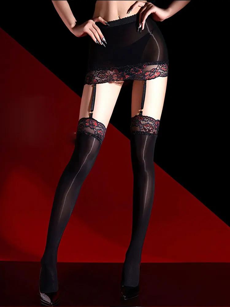 

Sexy Women 2-In-1 Lace Skirt Set With Patchwork Garters Stockings Elastic Shaping Tights Dance Wear Maid Short Skirt Stockings One Size