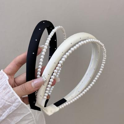 Yousheng Imitation Pearl Hairband Lightweight Double-Layer Design Headband French Style Hair Hoop Soft Touch Versatile Outfit Accessory