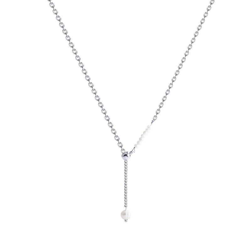 Freshwater pearl pendant necklace women's light luxury niche design titanium steel clavicle chain temperament