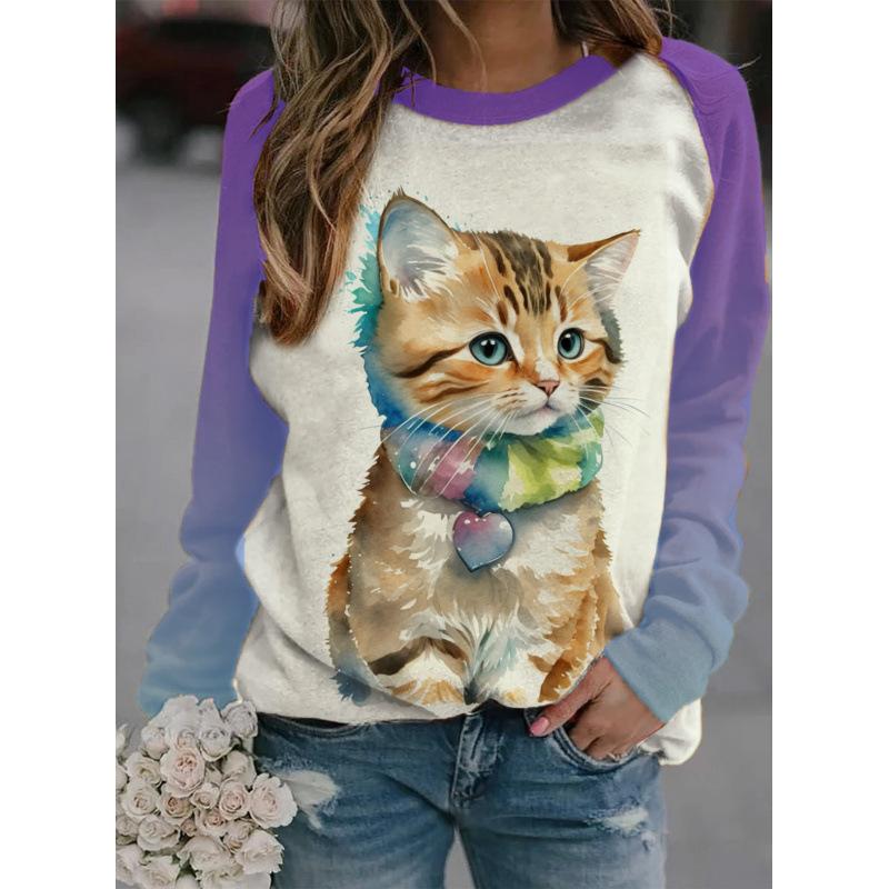 Cute cat, dog, animal Jesus 3D printed sports shirt for women's autumn shoulder long sleeved pullover Harajuku top for women's clothing