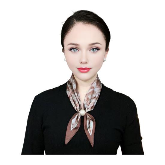 

Satin Neck Scarf Irregular Geometric Pattern Wrinkle-resistant Scarf with Magnetic Imitation Pearl Buckle Outfit Accessory C