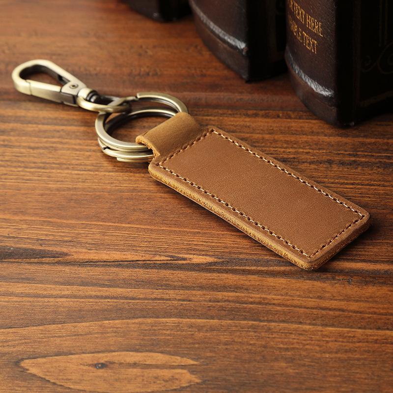 Genuine Leather Retro Cowhide Keychain Metal Lobster Clasp Pendant  Personalized Anti-Lost Car Keyring Keyholder