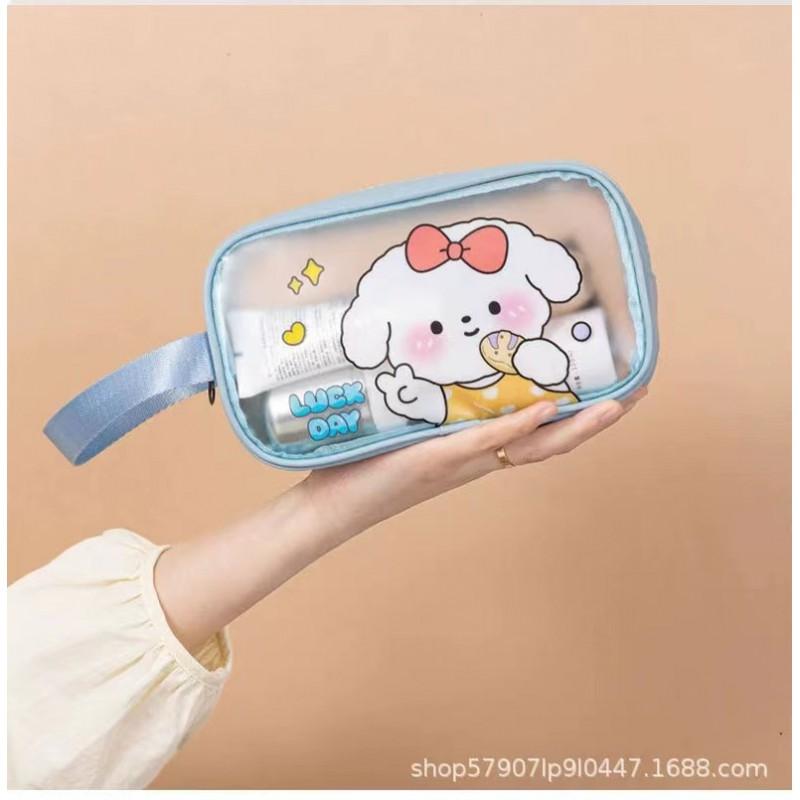 Transparent PU Makeup Bag With Animal Print - Waterproof Travel Toiletry Pouch Women Men Large Capacity Handheld Cosmetic