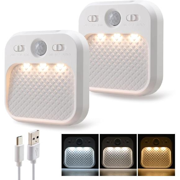 Led Night Light with Motion Detector 2 Pack, Cabinet Light Dimmable with Timer Function, Staircase Lighting 3 Color Temperature 3000/4500/6000K,