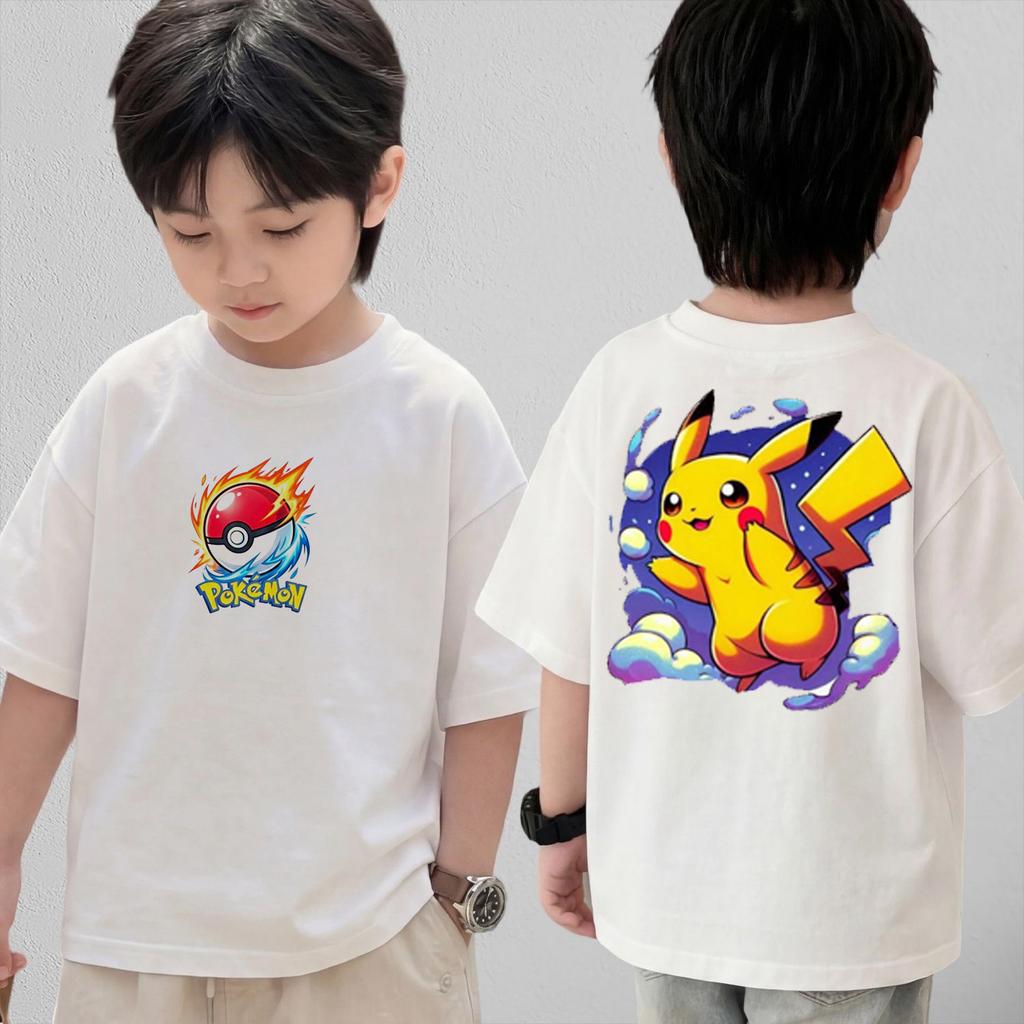 Summer Anime Pokémon Cosplay TShirt Cotton Short Sleeve Tops Casual Loose Retro TShirt Men Women Kids Family Matching Outfits