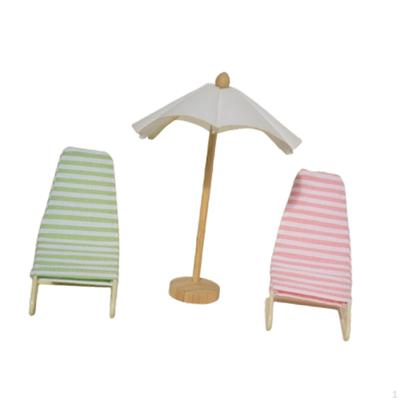 3 Pack of Beach Chair and Umbrella for 1:12 Dollhouse, Mini Model Items Outdoor Settings