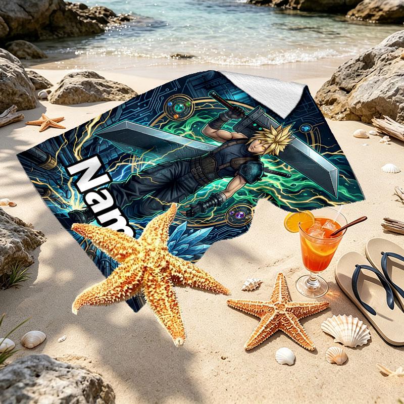 Custom Name Personalized Final Fantasy Print Beach Towel, for Trip Camping Beach Party Home Decor, Birthday Gift for Family & Friends