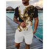Casual Sports Suit Breathable Outdoor Casual Men's T-shirt Five-quarter Pants Suit Summer 3D Printing Suit for Men and Adults