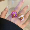 White Iris Flower Enamel Finger Ring Sweet French Irregular Ring Drip Oil Flower Ring  Girls