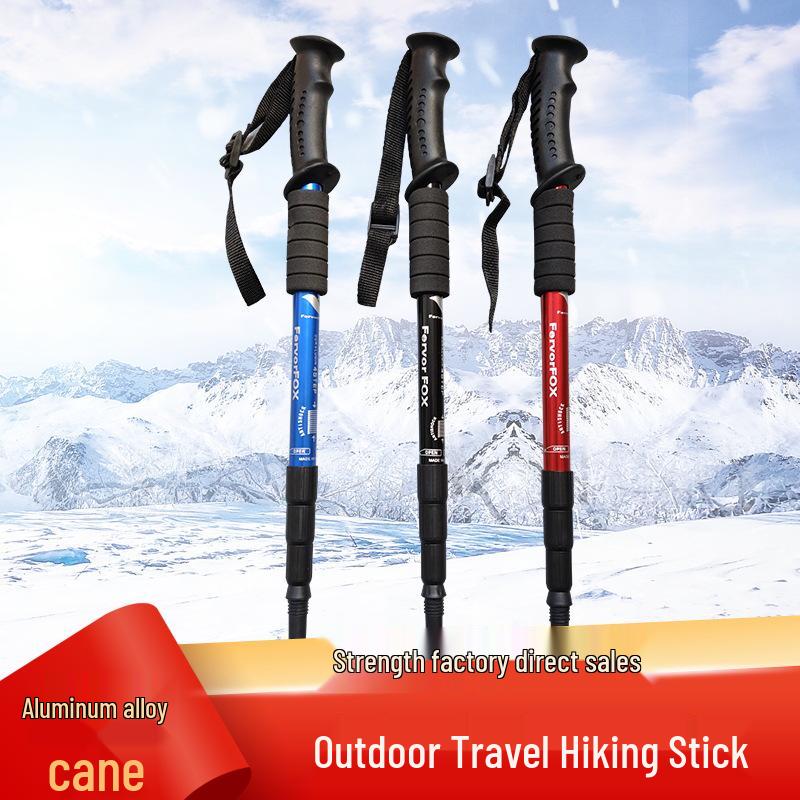 Telescopic Aluminum Trekking Pole with Anti-Slip Handle - Four-Section Portable for Men and Women
