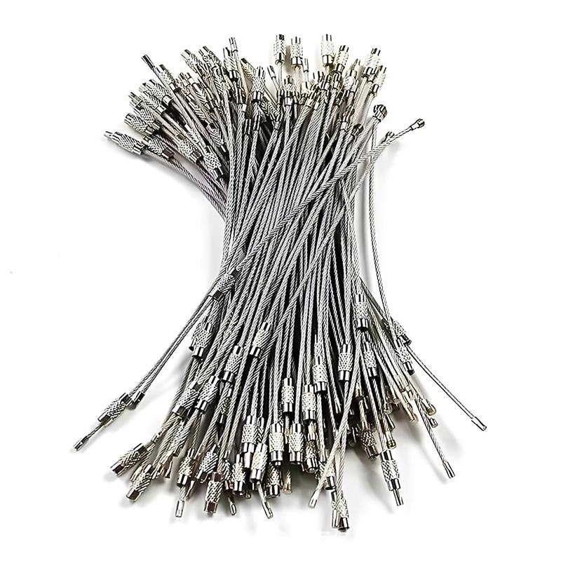 5PCS Wire Rope Key Chains 200MMx2MM Screw Locking Durable Stainless Steel Keyring Gadget Outdoor Tools DIY Camp Luggage Tags ZYF