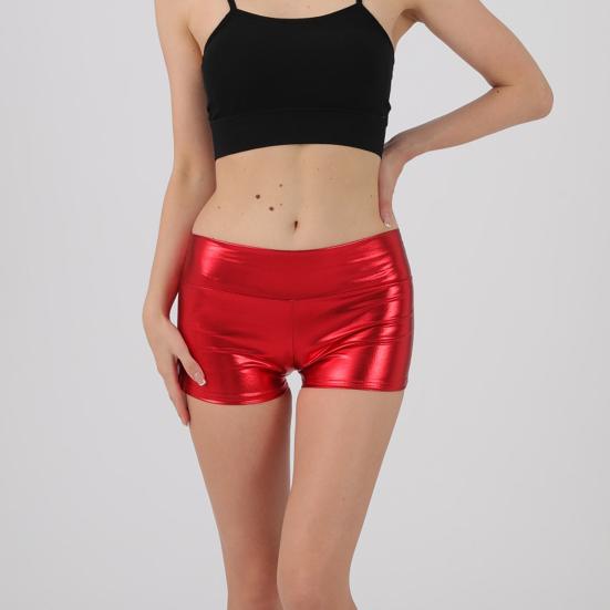 Summer Women Shorts High Waist Glossy Suraface Bronzing Slim Fit Pure Color Elastic Super Short Pants Club Dance Performance Mini Shorts