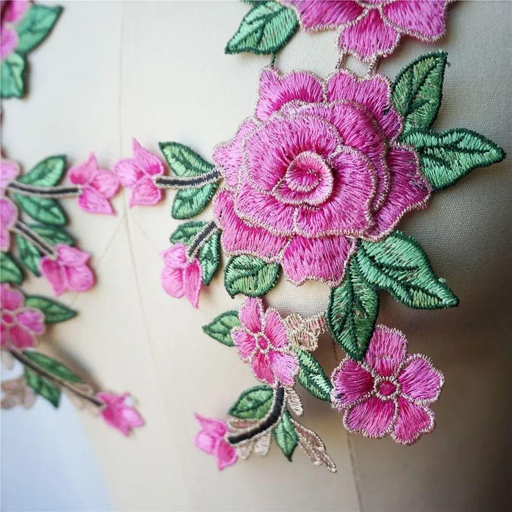 3D Flower Embroidery Flower Applique Blue Purple 12cm x 28cm Rose Flower Patch Embroidery Patches Crafts Clothing Accessories