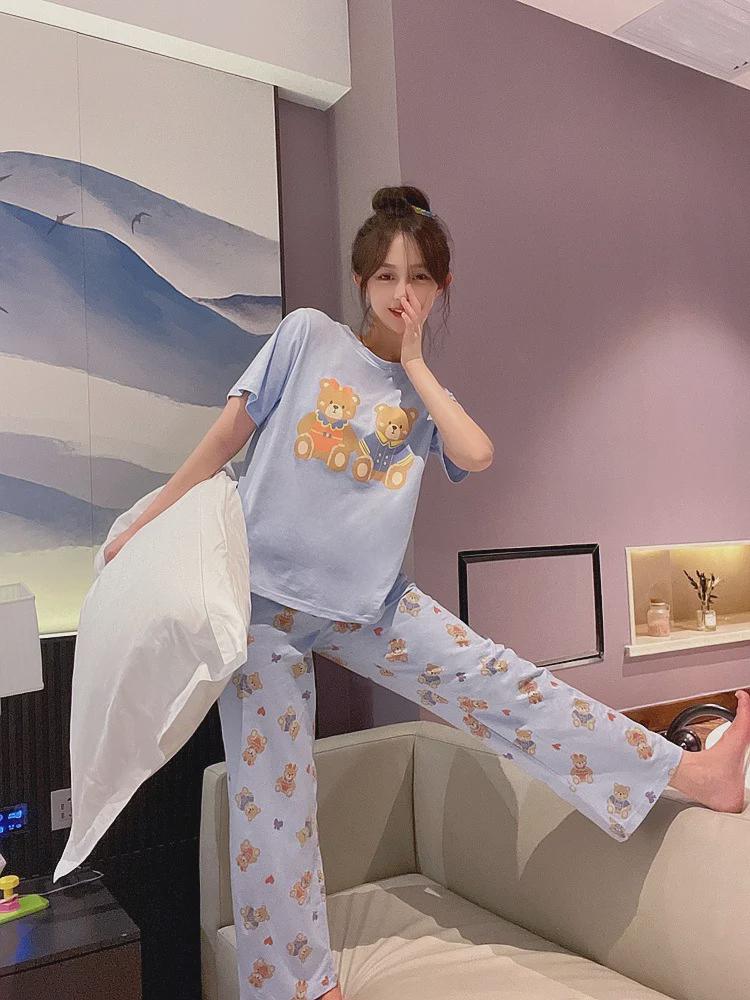 Women's Cute Cartoon Bear Pajamas: Loose, Casual Walking Pants for Spring & Autumn Outdoor Wear