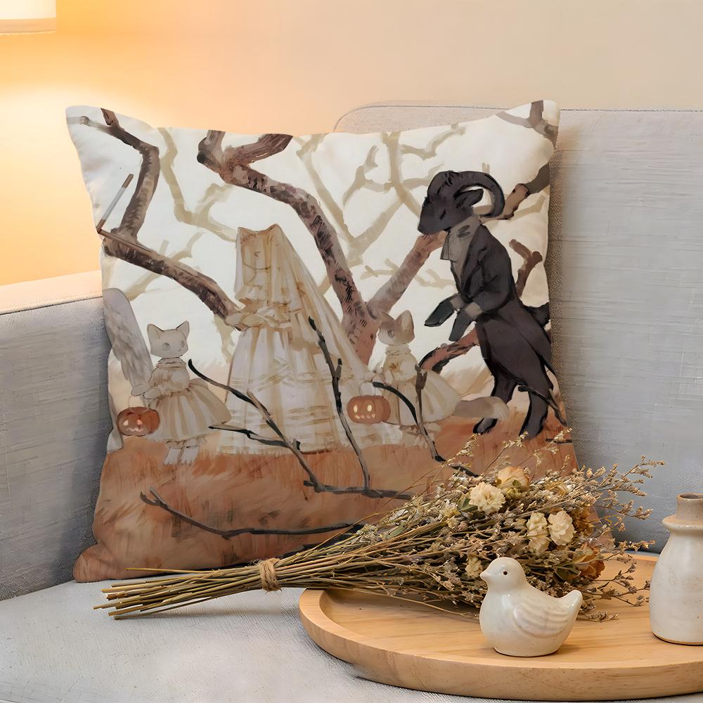 Cushion Cover  Linen  SkinFriendly Soft Decorative Case For Sofa Home Decor Anime Witchs Halloween Pillow cover 30x30cm