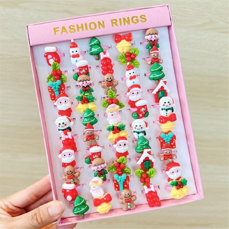 Stylish Festive Cartoon Kids Rings Assorted Open Rings for Christmas and Celebrations Toddler Holiday Jewelry