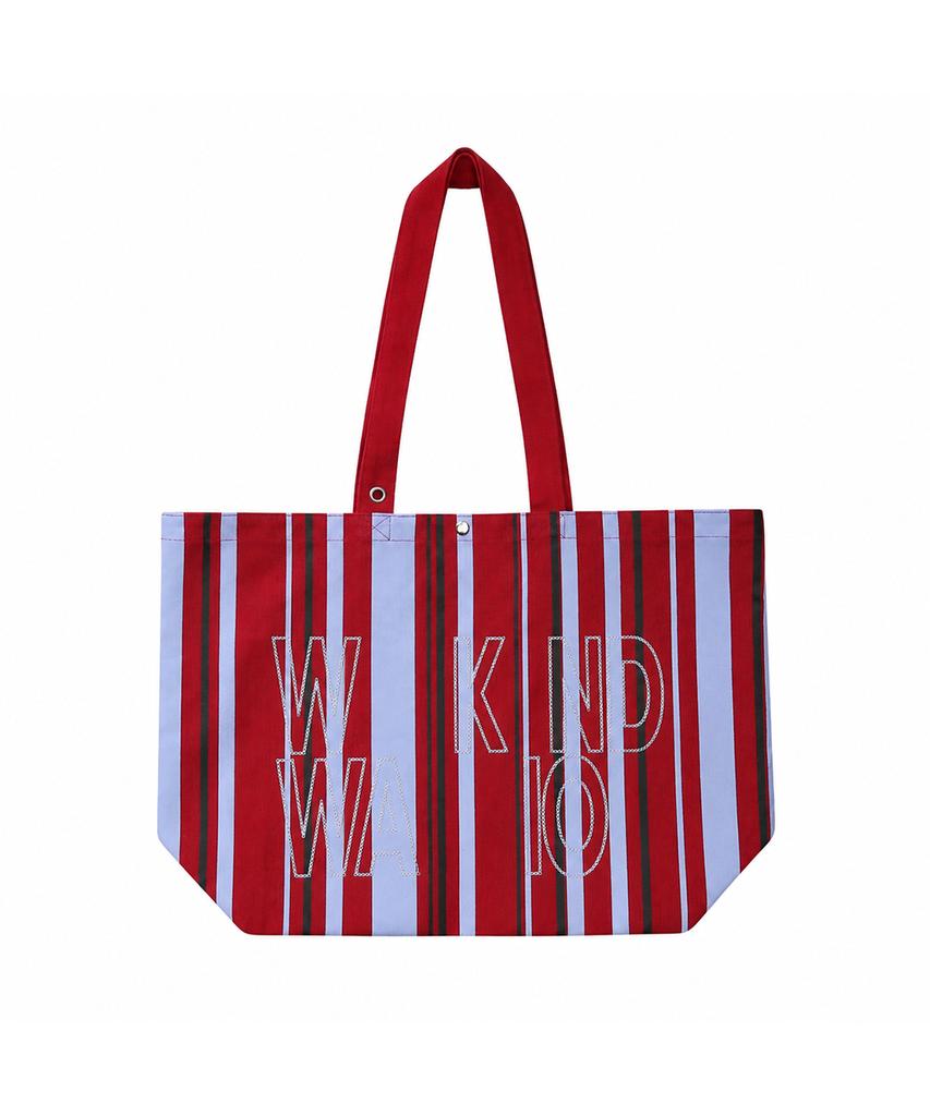 Eeerrr Weekend Warrior Stripe Embroid Canvas Tote-Bag (Red Cyan)