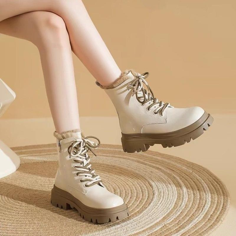 Bottes de Neige à Plateforme à Lacets à Bout Rond pour Femmes, Confortables et Élégantes, Tendance Y2k 2025, Travail en Offre, Chaussures Chaudes Rembourrées pour Dames