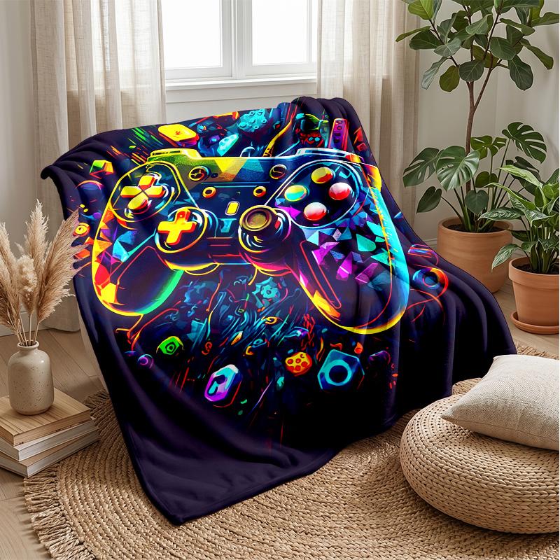 Neon Game Controller Art Theme Blanket Lightweight Warm Flannel Blanket Decorative Throw Blanket for Home Decoration
