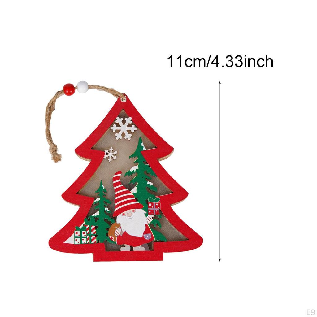 Wooden Christmas Hanging Decoration Accessories Rustic with Decorative Light Style A