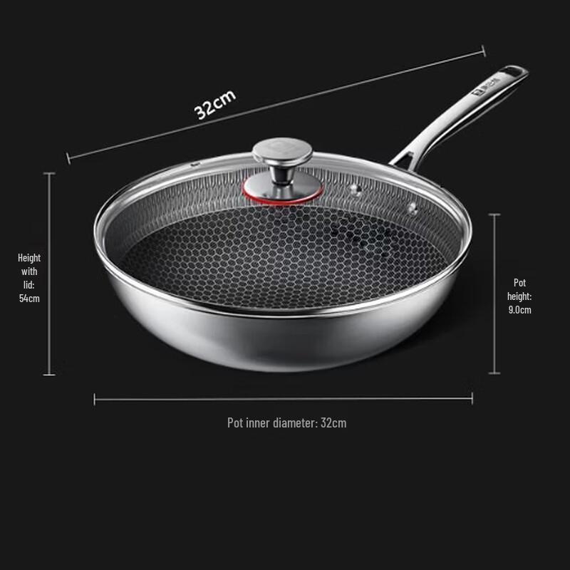 SPSR Thickened Honeycomb 304 Stainless Steel Non-stick Wok